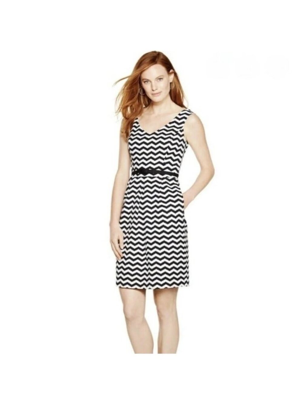 WHBM White House Black Market Chevron Print Dress 0 Cocktail B&W B/W Short Twee